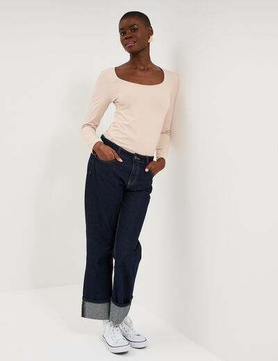 T-shirt ajust&eacute; manches longues beige femme