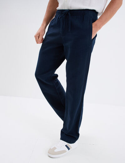 Pantalon slim taille &eacute;lastiqu&eacute;e bleu fonc&eacute; homme