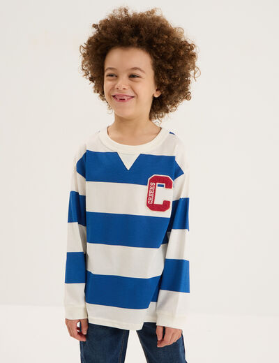 T-shirt col rond manches longues coton bleu roi garçon