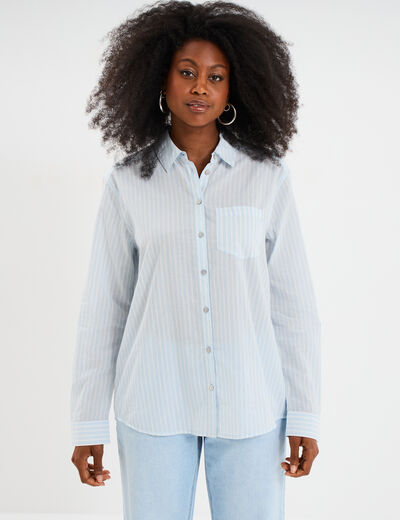 Chemise manches ajustables 1 poche coton bleu femme