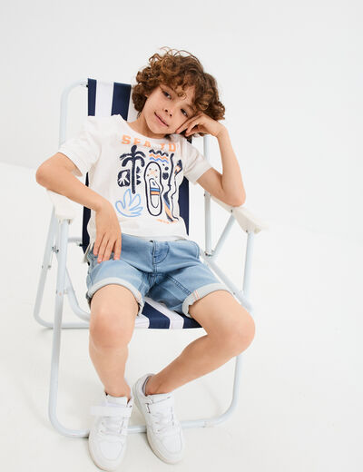 T-shirt brodé manches courtes coton blanc garçon
