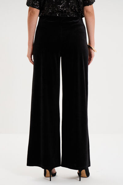 Pantalon large en velours taille haute noir femme