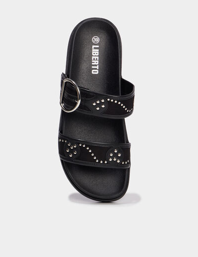 Mules avec brides &agrave; clous noir femme