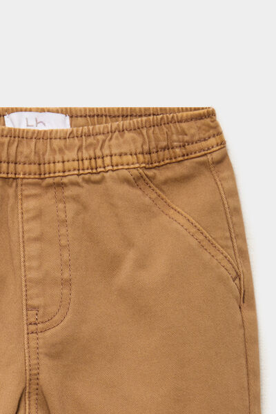 Pantalon jogger bas &eacute;lastiqu&eacute; coton marron b&eacute;b&eacute; gar&ccedil;on