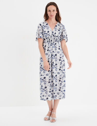 Robe longue empire taille smockée Creeks ecru femme