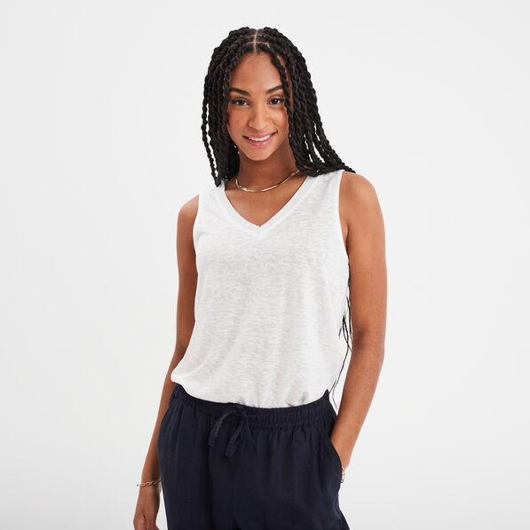 Débardeur col en V sans manches blanc femme