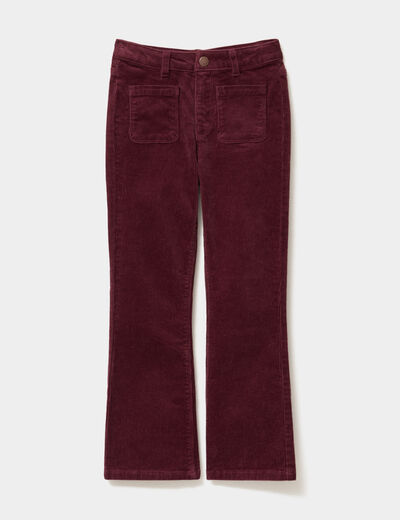 Pantalon flare effet velours c&ocirc;tel&eacute; bordeaux fille