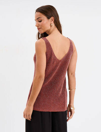 Débardeur maille col en V marron cognac femme