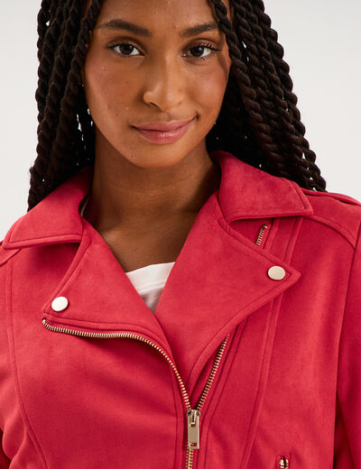 Veste biker effet su&eacute;dine rose cerise femme