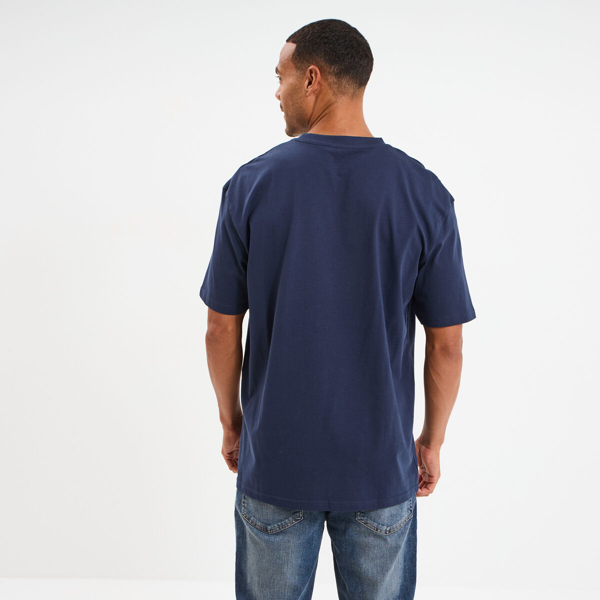 T-shirt col rond coupe relax coton &eacute;pais bleu marine homme
