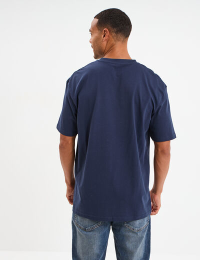 T-shirt col rond coupe relax coton &eacute;pais bleu marine homme