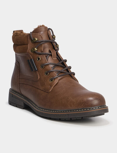 Bottines montantes zipp&eacute;es &agrave; lacets marron homme