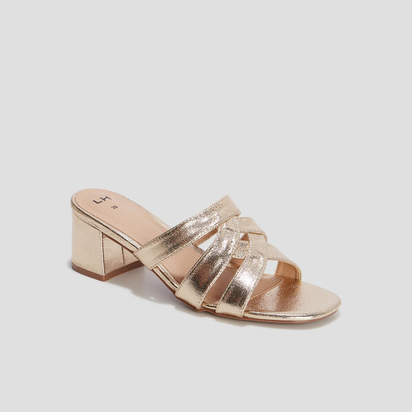Mules à talons métallisées jaune or femme