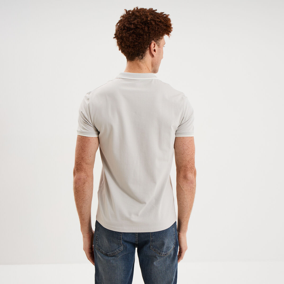 Polo slim manches courtes stretch gris clair homme