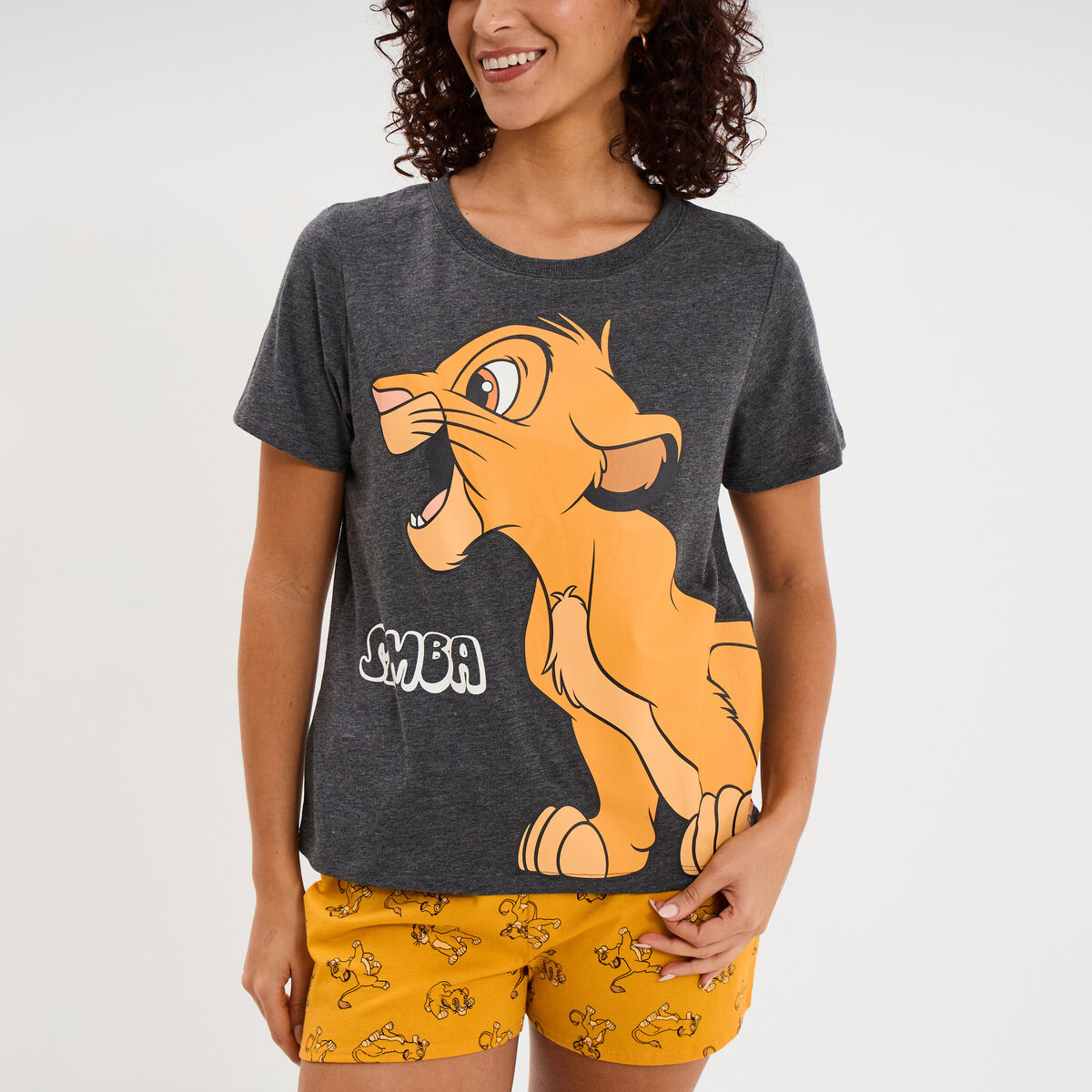 Ensemble pyjama short Le Roi lion Simba gris fonc&eacute; femme