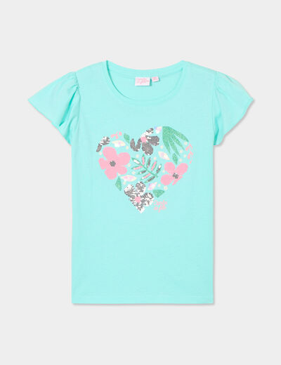 T-shirt manches courtes coton bleu turquoise fille