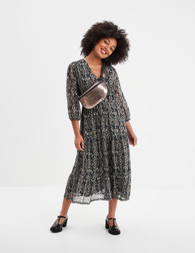 Robe longue évasée manches 3/4 Liberto noir femme