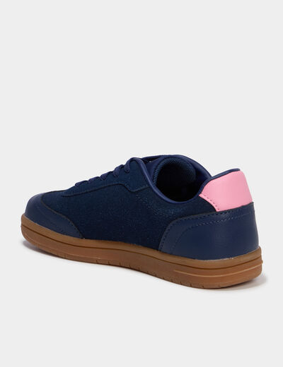 Baskets &agrave; lacets mix mati&egrave;res bleu marine fille