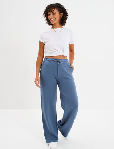 Pantalon de jogging large élastiqué bleu gris femme