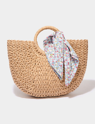 Sac panier demi-lune détail foulard sable femme