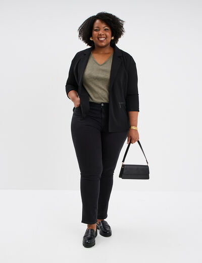 Jeans slim taille haute 5 poches denim noir femme grande taille