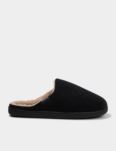 Chaussons mules velours fourr&eacute;s lavables taupe homme