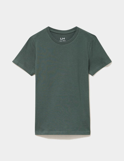 T-shirt en coton manches courtes vert fonc&eacute; gar&ccedil;on