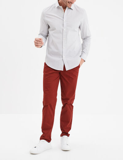 Chemise droite imprim&eacute;e manches longues ecru homme