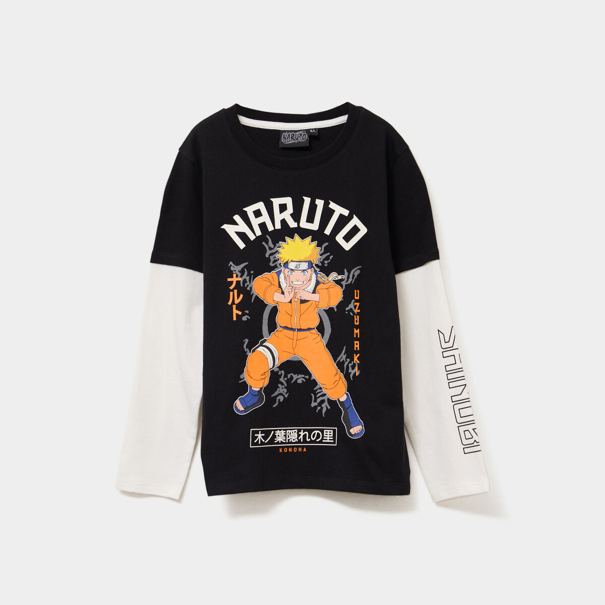 T-shirt manches longues coton Naruto noir garçon