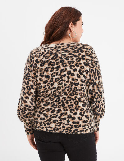 Pull manches longues col rond beige femme grande taille
