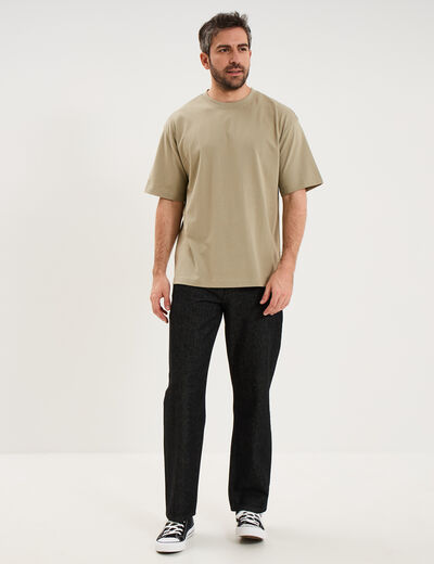 T-shirt col rond coupe relax coton &eacute;pais vert kaki homme