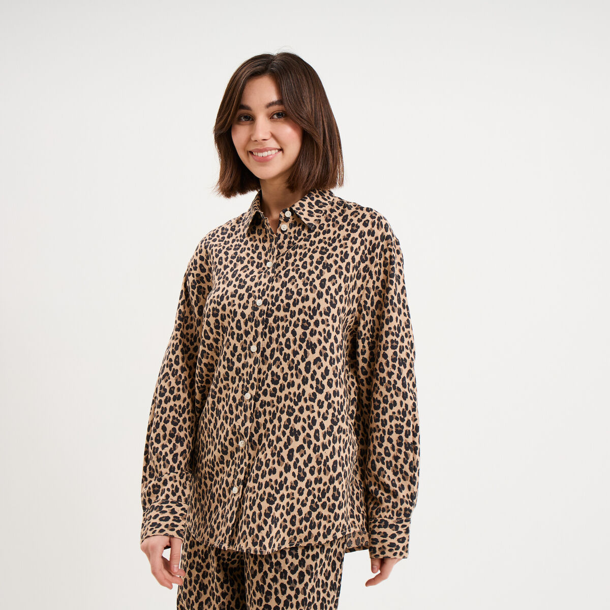 Chemise oversize lin m&eacute;lang&eacute; beige clair femme