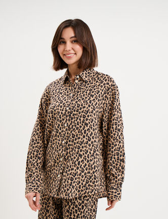 Chemise oversize lin m&eacute;lang&eacute; beige clair femme
