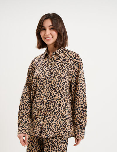 Chemise oversize lin m&eacute;lang&eacute; beige clair femme