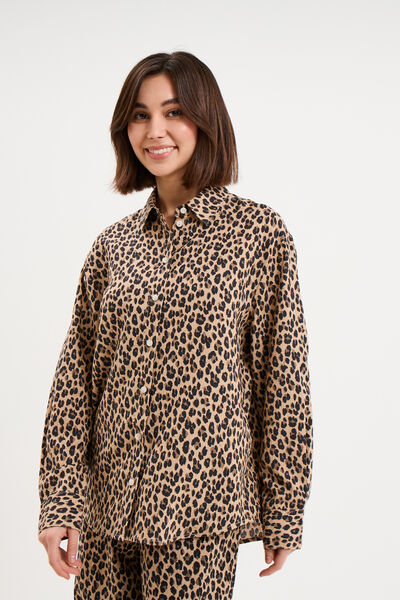 Chemise oversize lin m&eacute;lang&eacute; beige clair femme