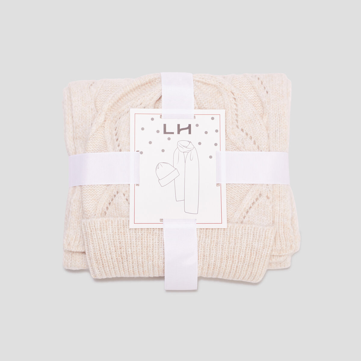 Ensemble bonnet et écharpe tricot sable femme
