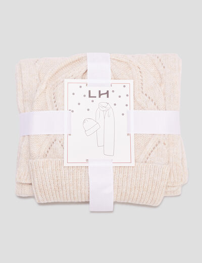 Ensemble bonnet et écharpe tricot sable femme