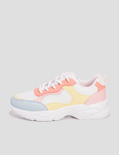Baskets running à lacets jaune pastel fille