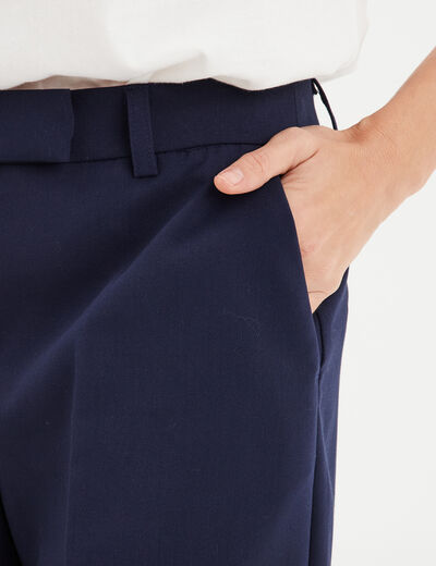 Short droit à pinces effet toile bleu marine femme