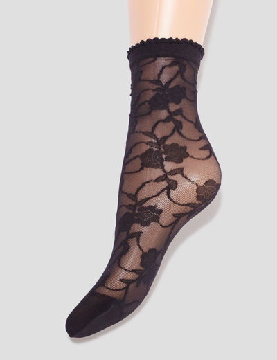 Lot 2 paires socquettes fantaisie 20D noir femme