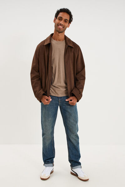 T-shirt droit en coton manches courtes taupe homme