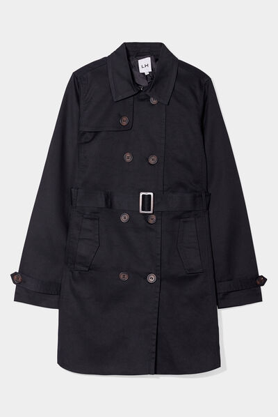 Trench mi-long ceinturé ajusté noir femme