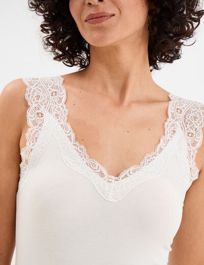 D&eacute;bardeur ajust&eacute; avec dentelle col V blanc femme