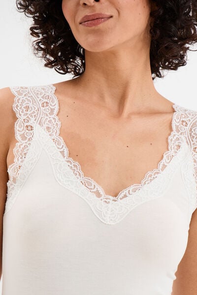 D&eacute;bardeur ajust&eacute; avec dentelle col V blanc femme