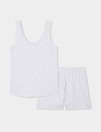 Ensemble pyjama short et débardeur coton gris clair femme