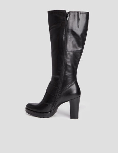 Bottes cuir à talons avec boucles noir femme