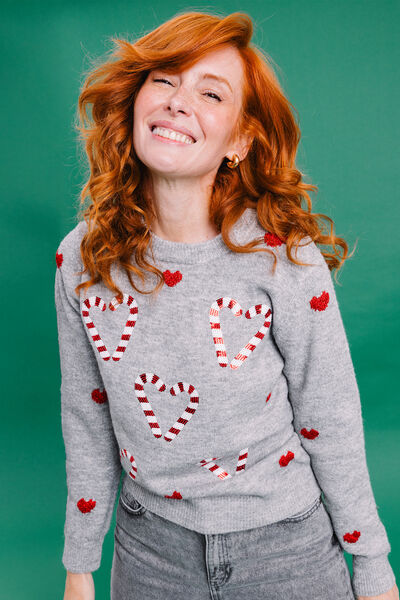 Pull No&euml;l avec sequins et col rond gris clair femme