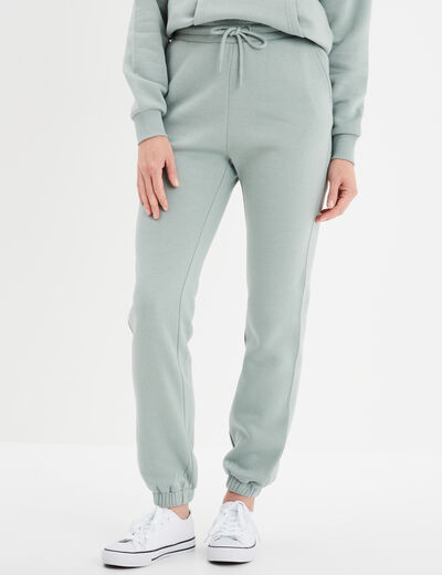Pantalon jogging droit molleton vert pastel femme