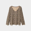 T-shirt col en V manches longues coton beige femme grande taille