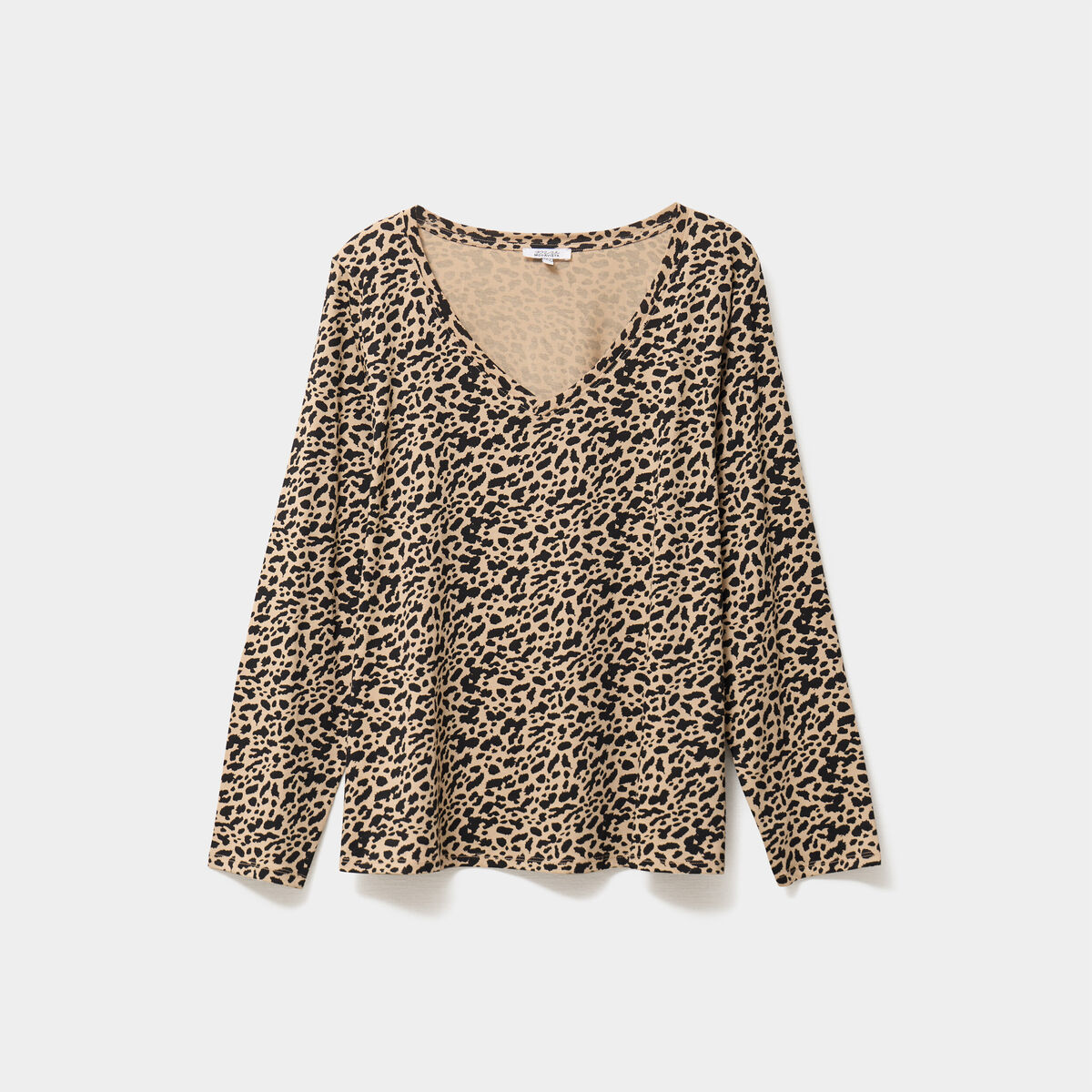 T-shirt col en V manches longues coton beige femme grande taille